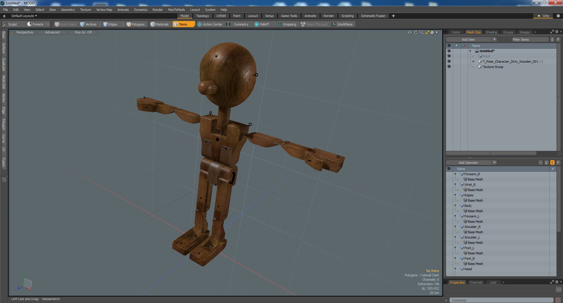 T-Pose Character Dirty Wooden 3D model