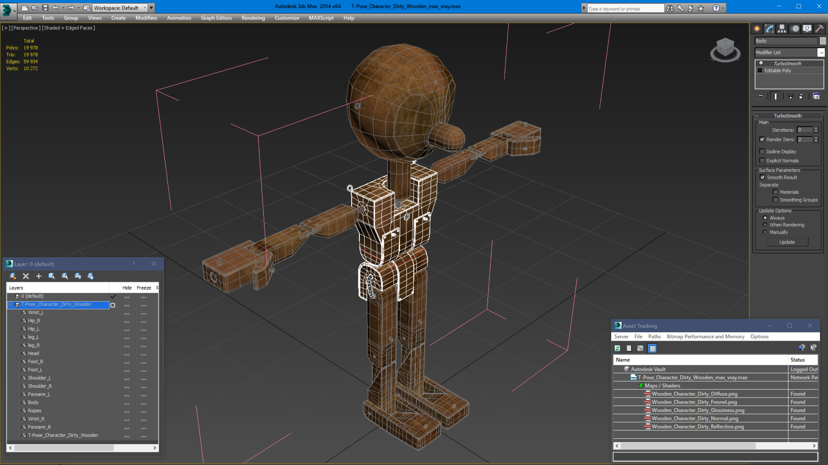 T-Pose Character Dirty Wooden 3D model