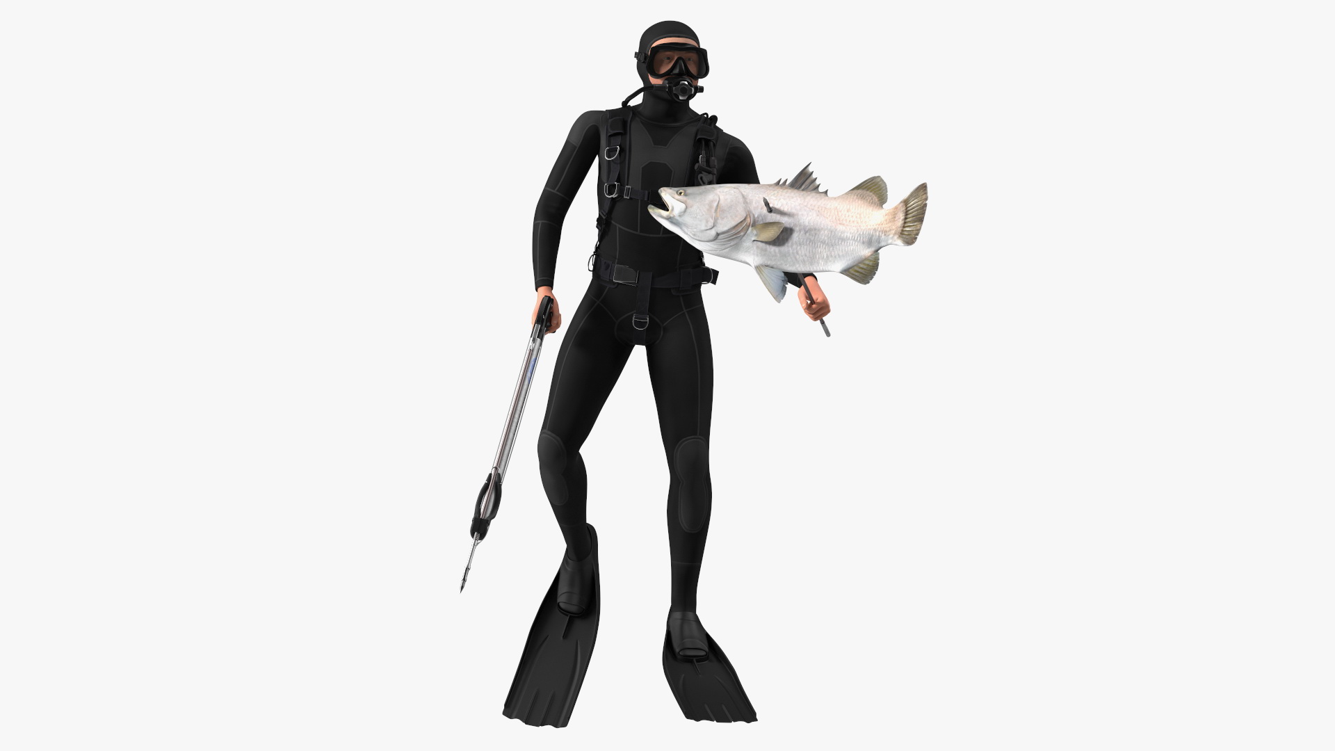 3D model Diver with Underwater Speargun and Fish Rigged for Maya