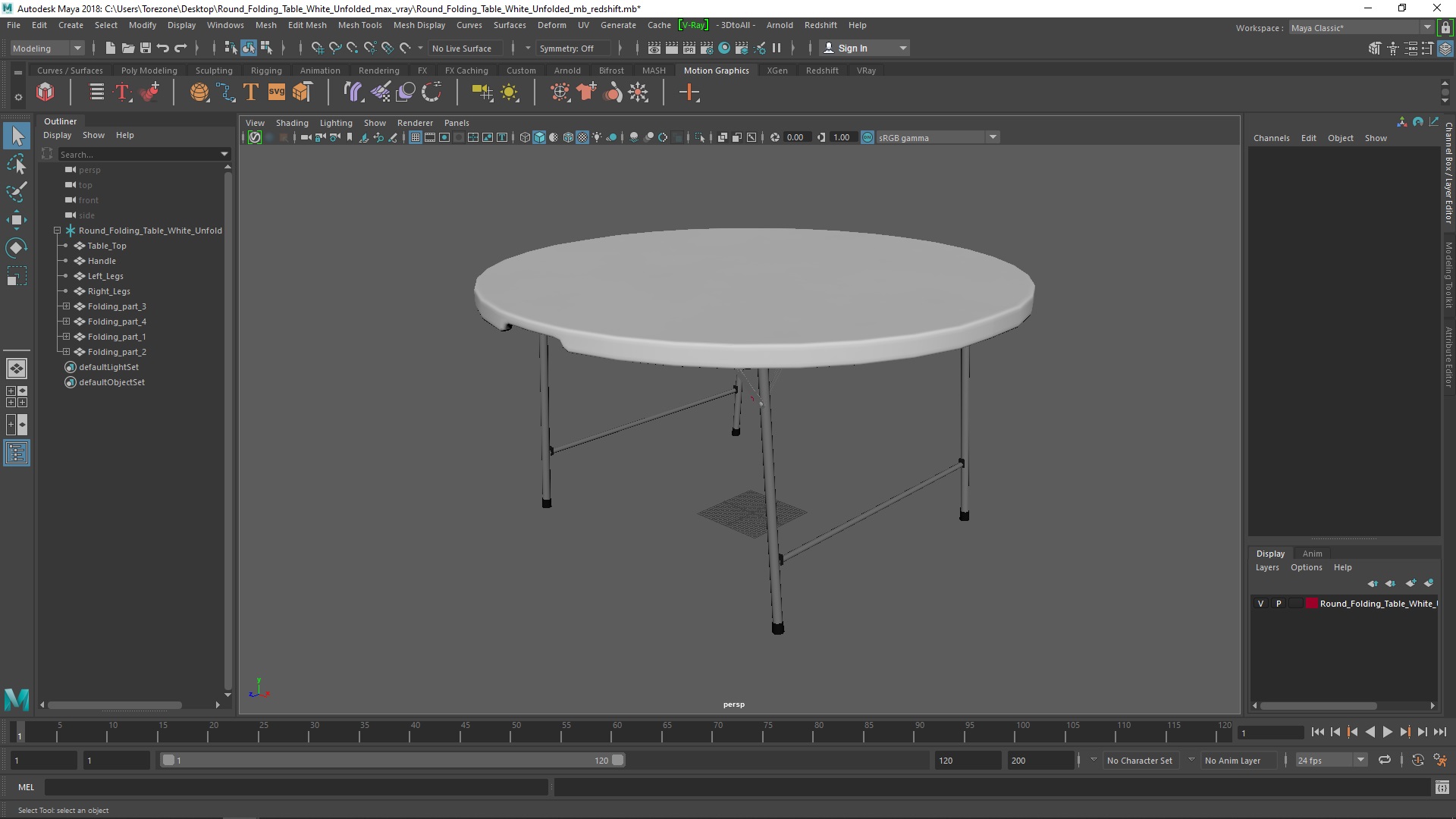 Round Folding Table White Unfolded 3D model