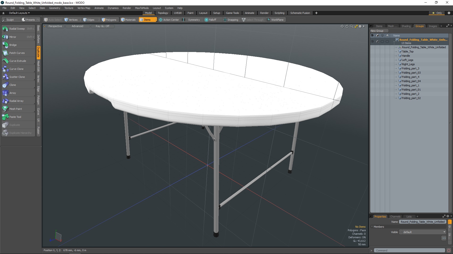 Round Folding Table White Unfolded 3D model