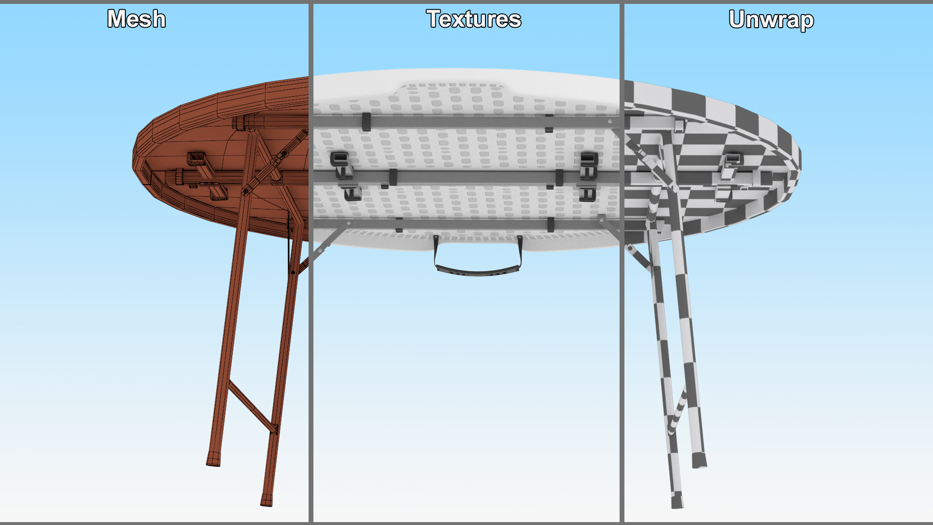 Round Folding Table White Unfolded 3D model