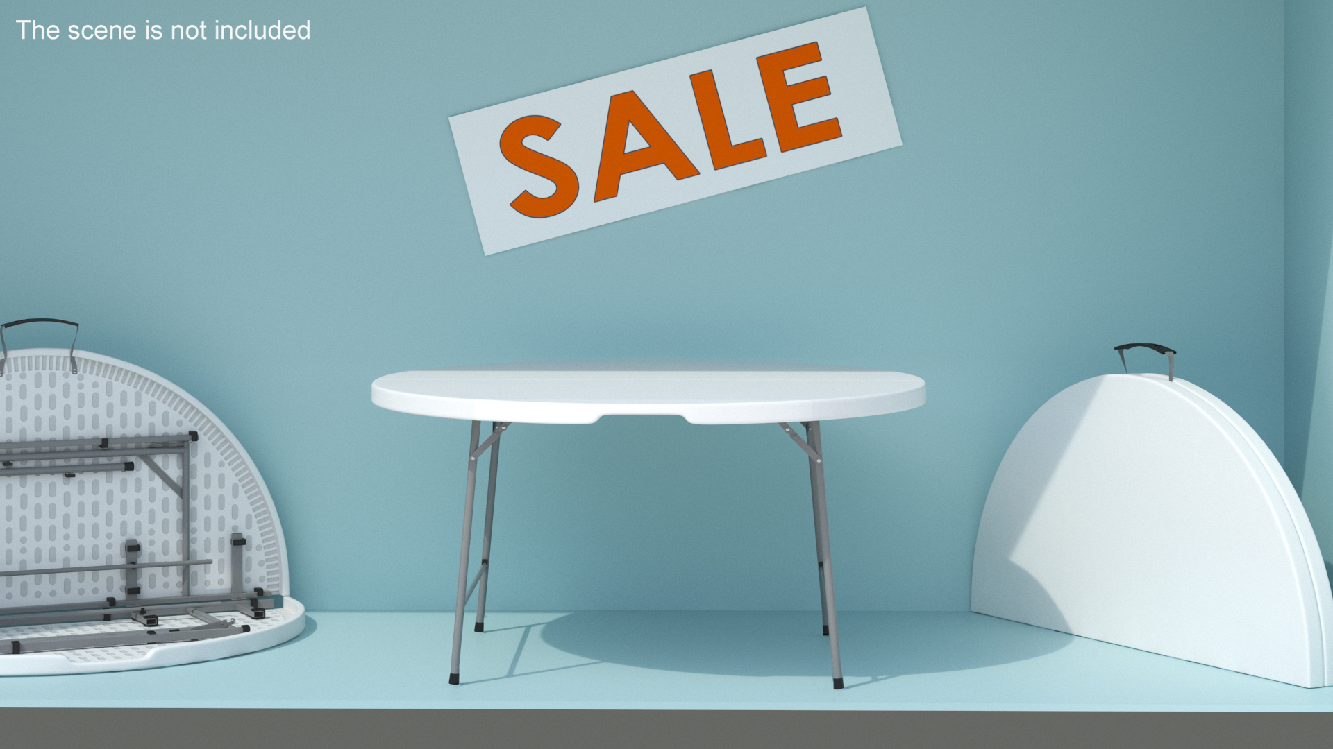 Round Folding Table White Unfolded 3D model