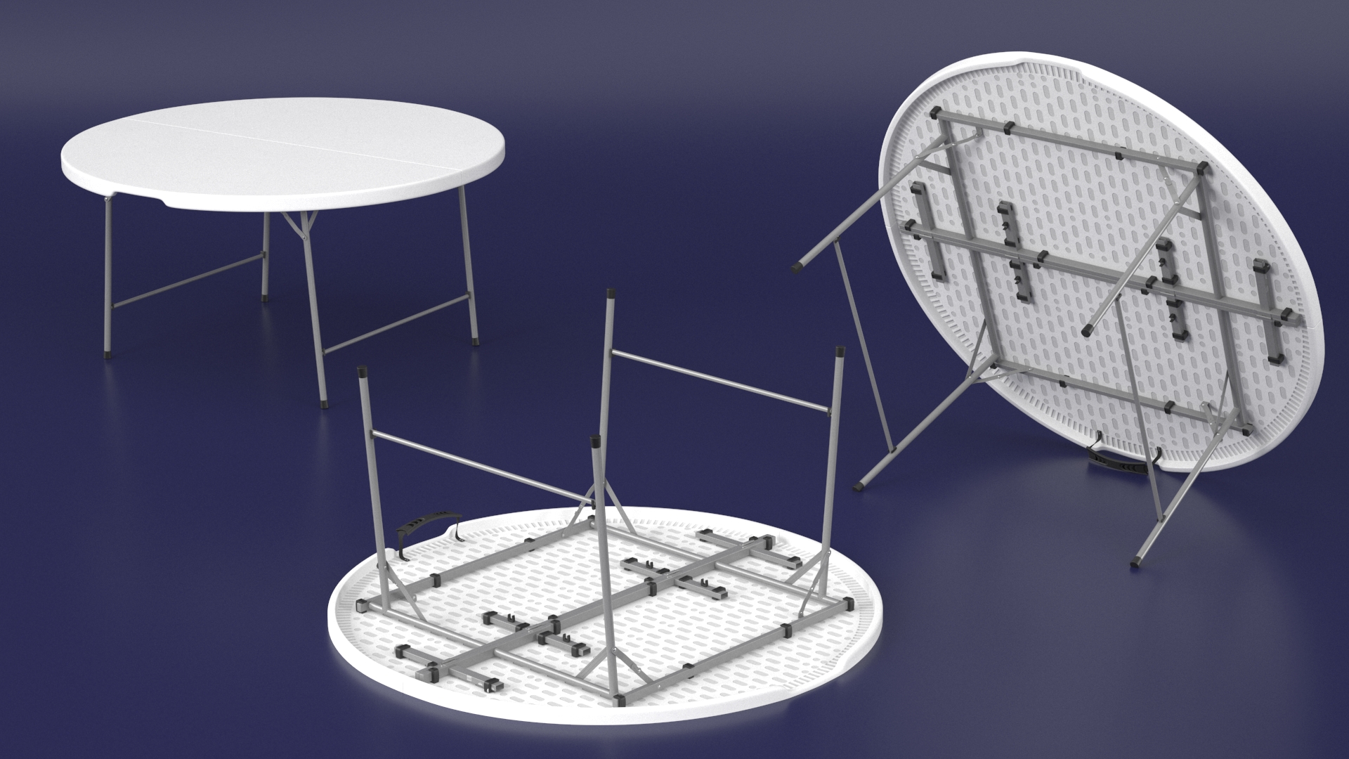 Round Folding Table White Unfolded 3D model