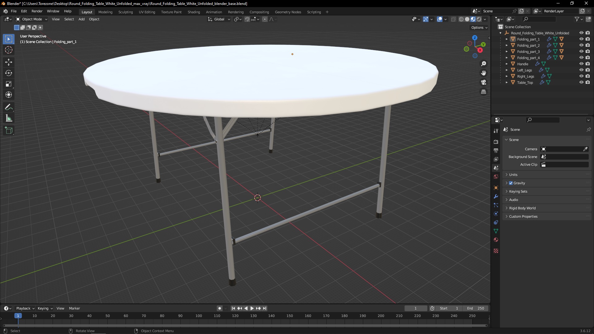 Round Folding Table White Unfolded 3D model