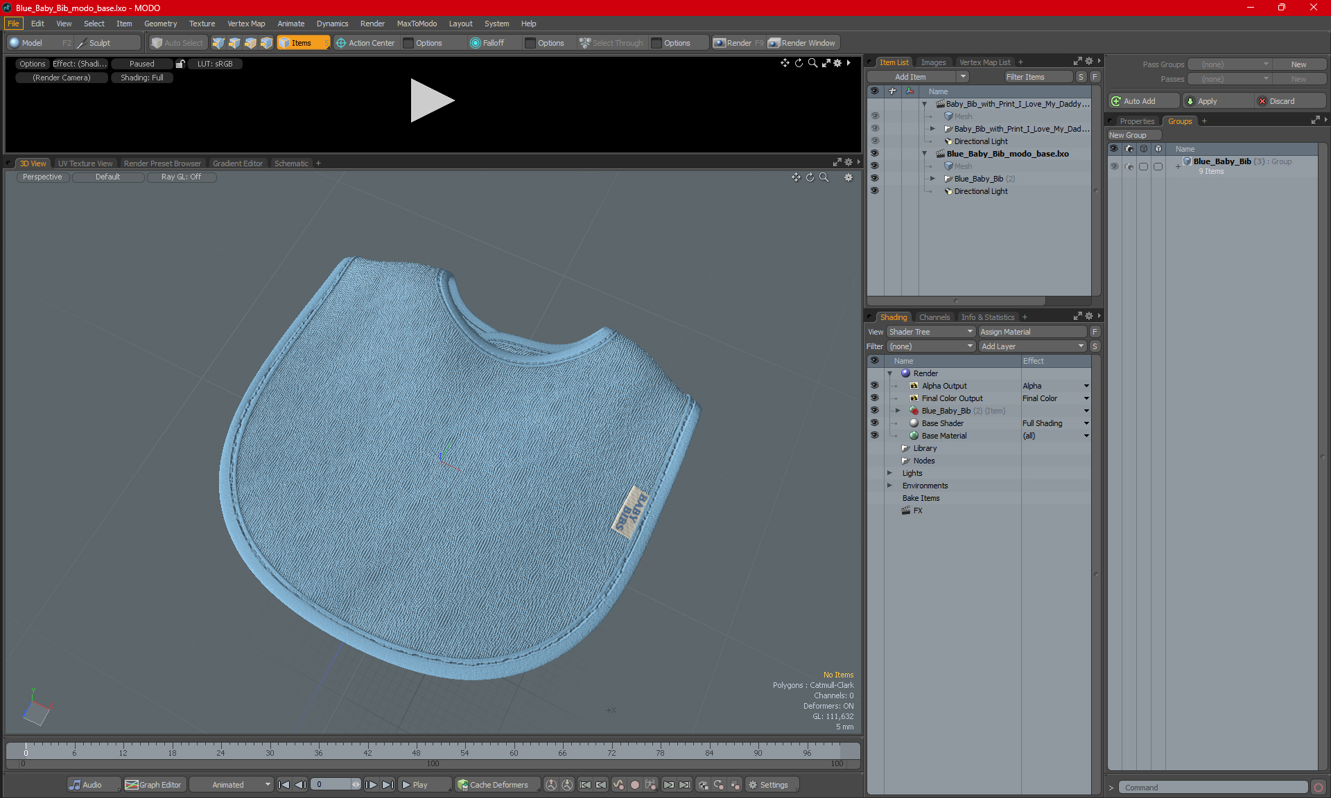 3D Blue Baby Bib model