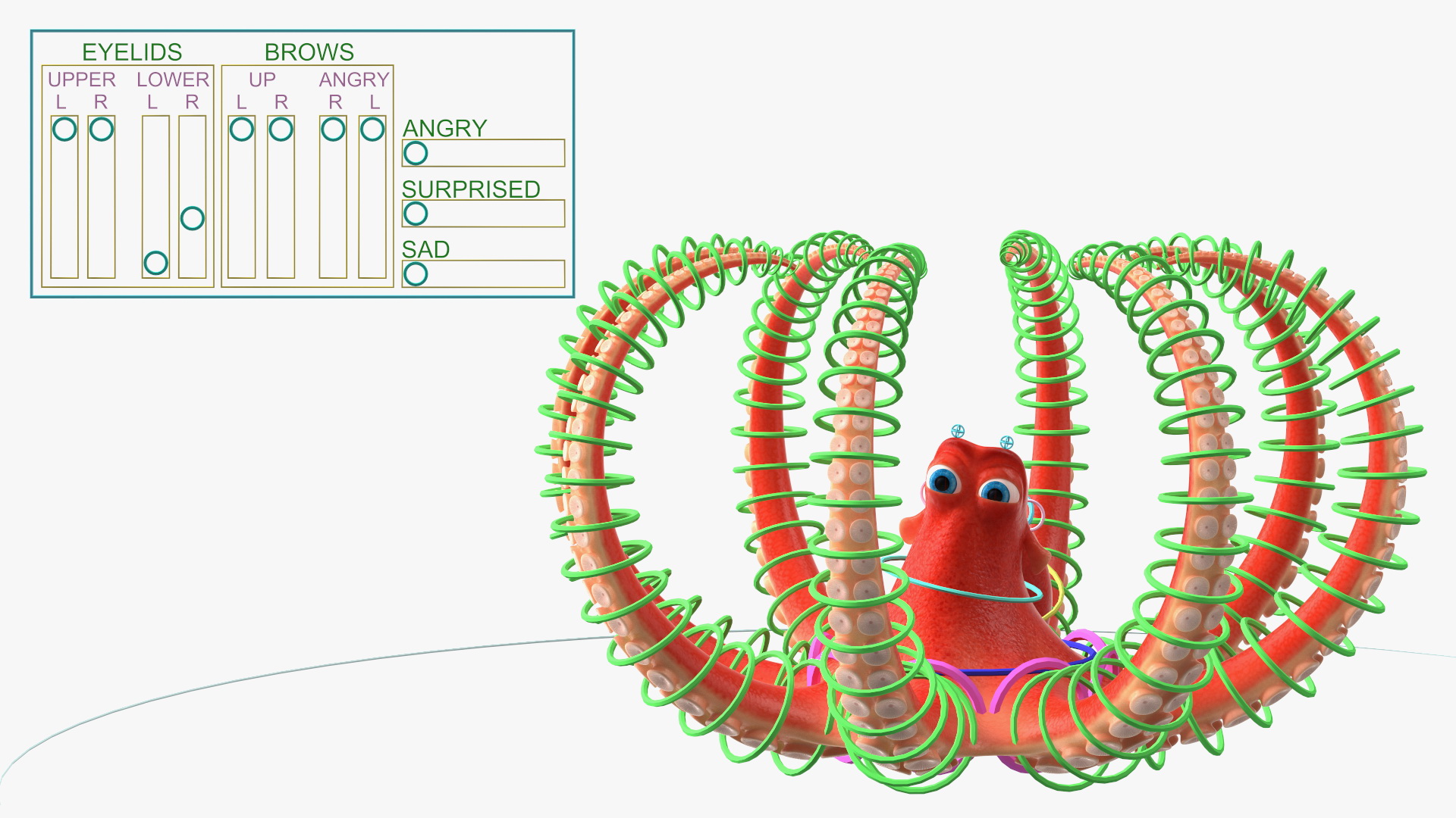 Octopus Cartoon Character Rigged 3D