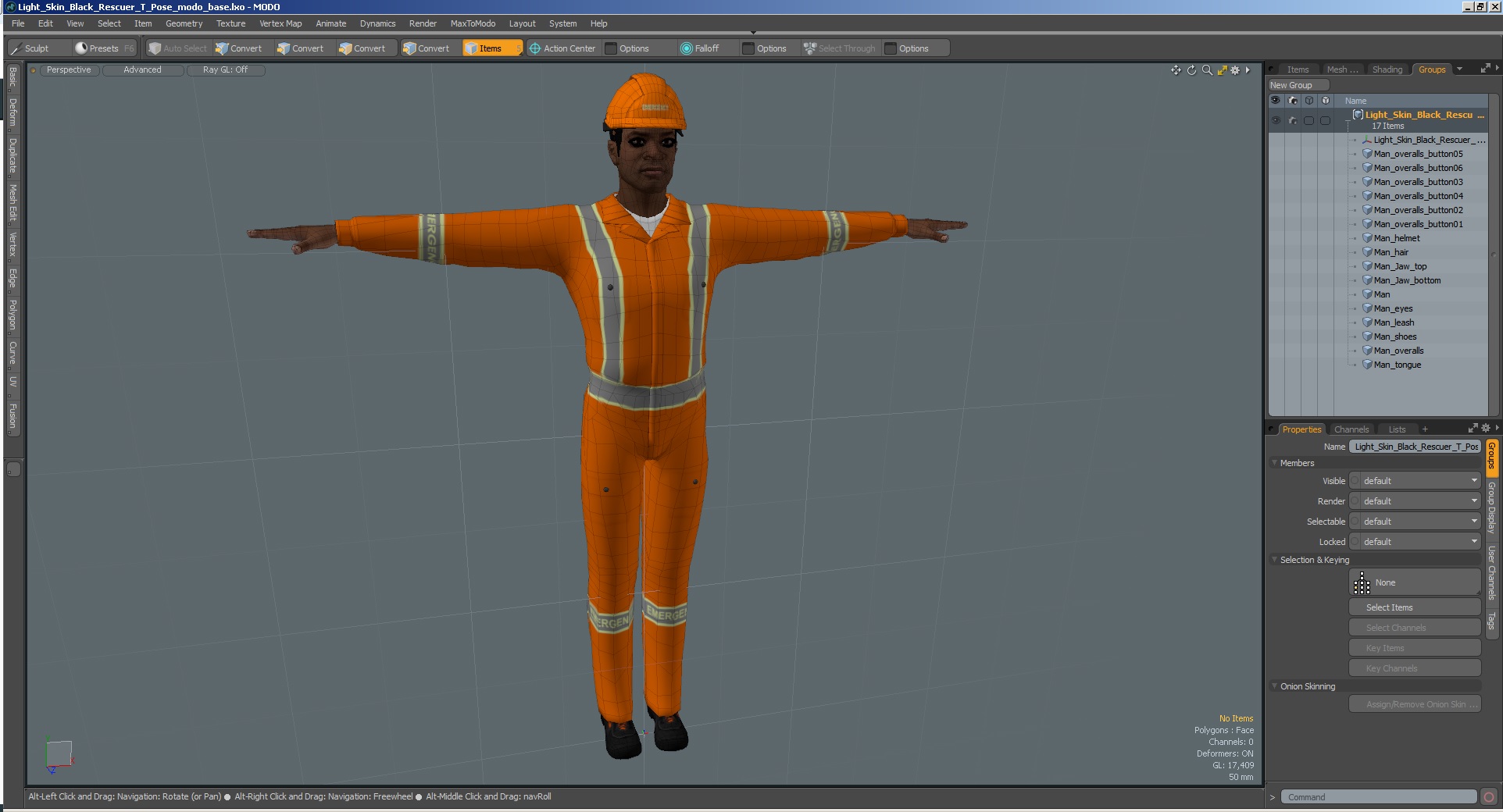 3D Light Skin Black Rescuer T Pose