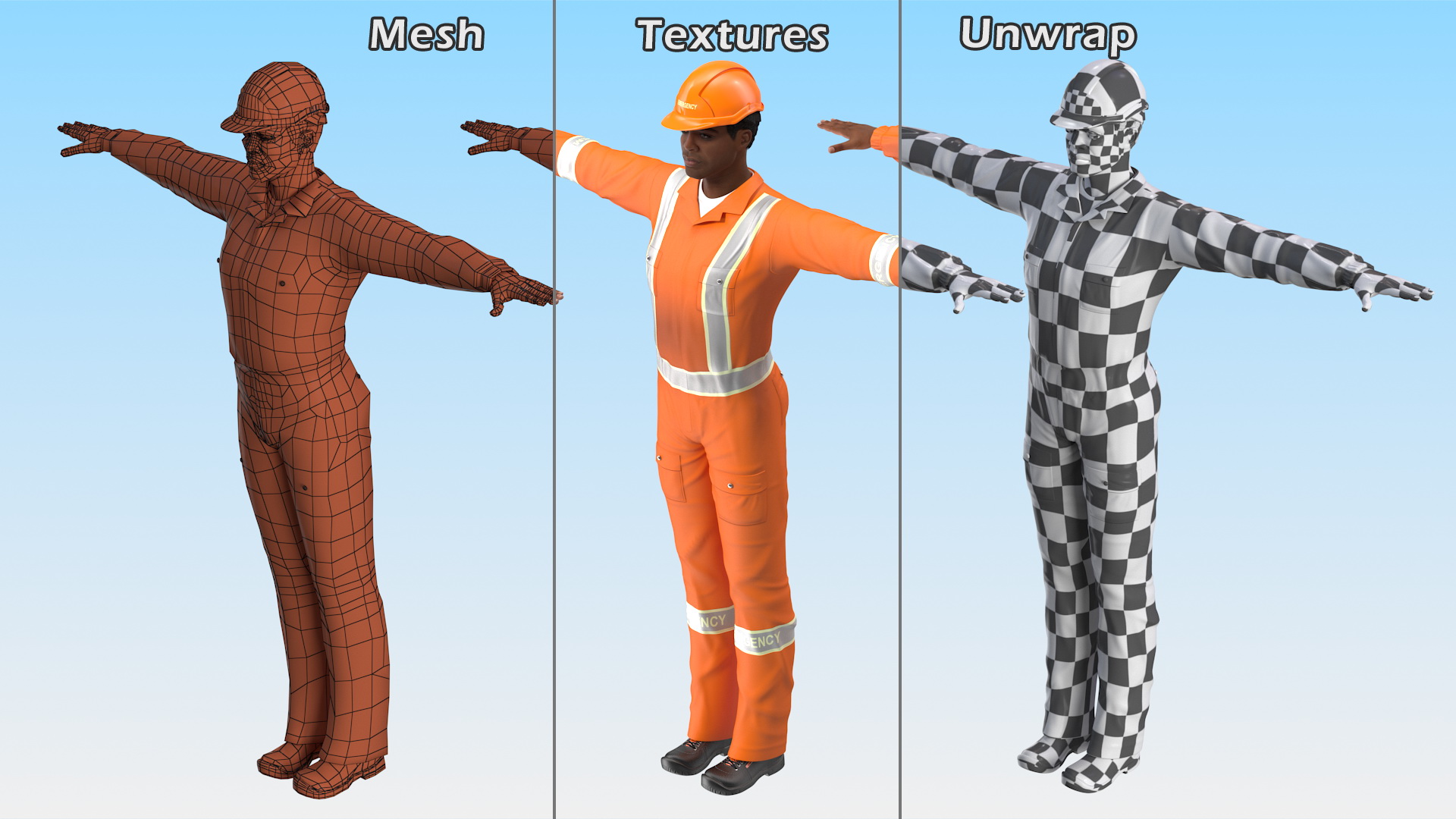 3D Light Skin Black Rescuer T Pose