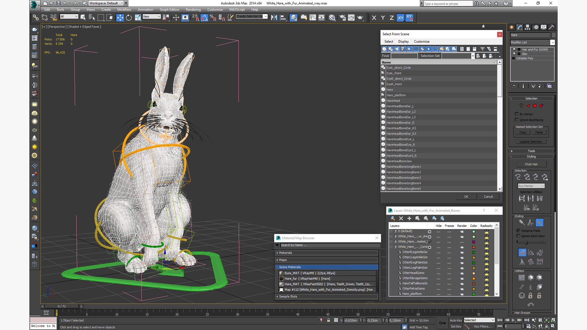 3D White Hare with Fur Animated model