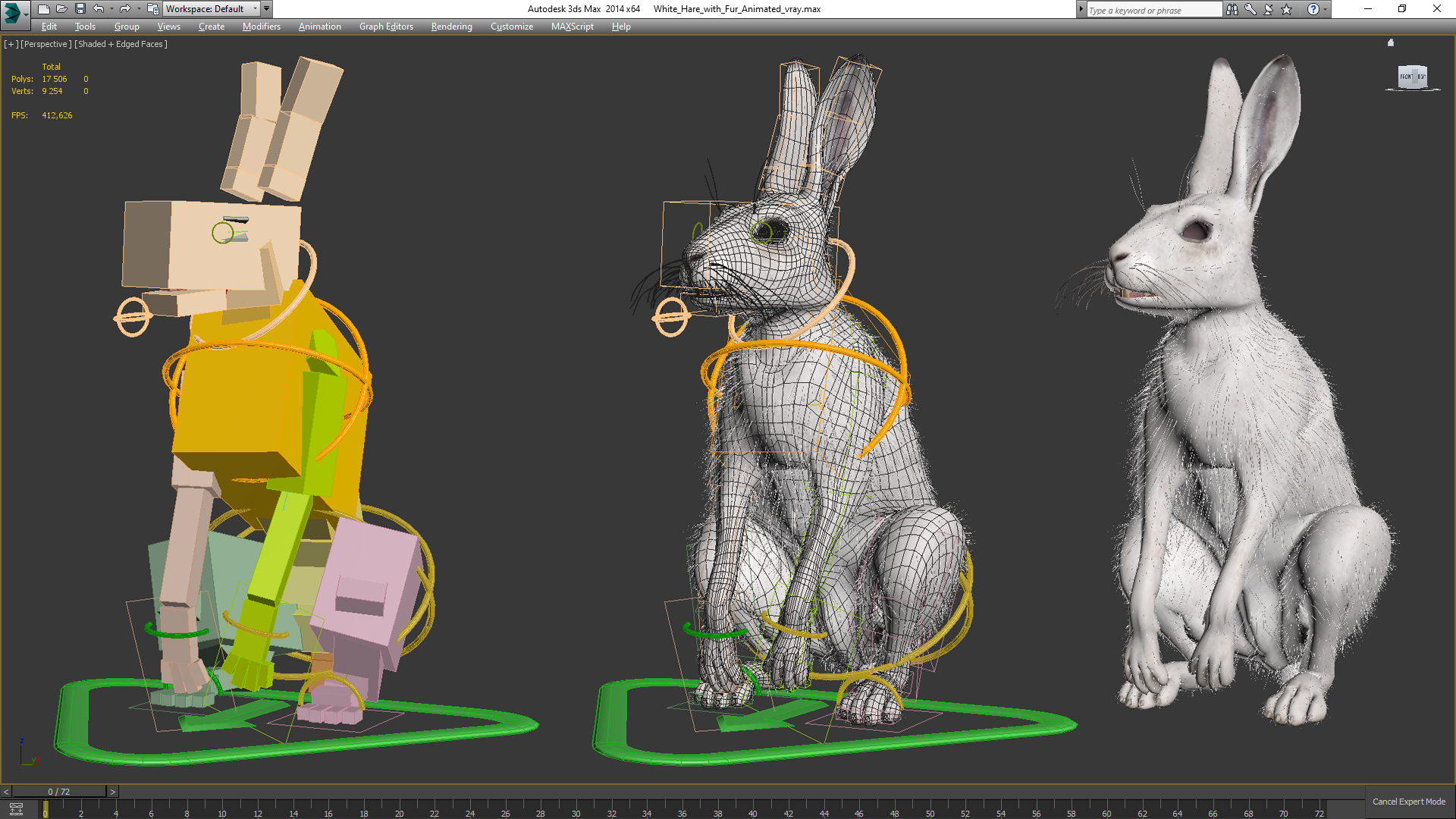 3D White Hare with Fur Animated model