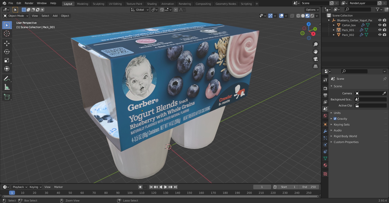3D Blueberry Gerber Yogurt Pack model