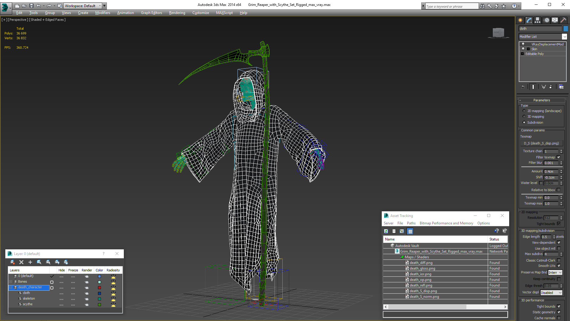 Grim Reaper with Scythe Set Rigged 3D model