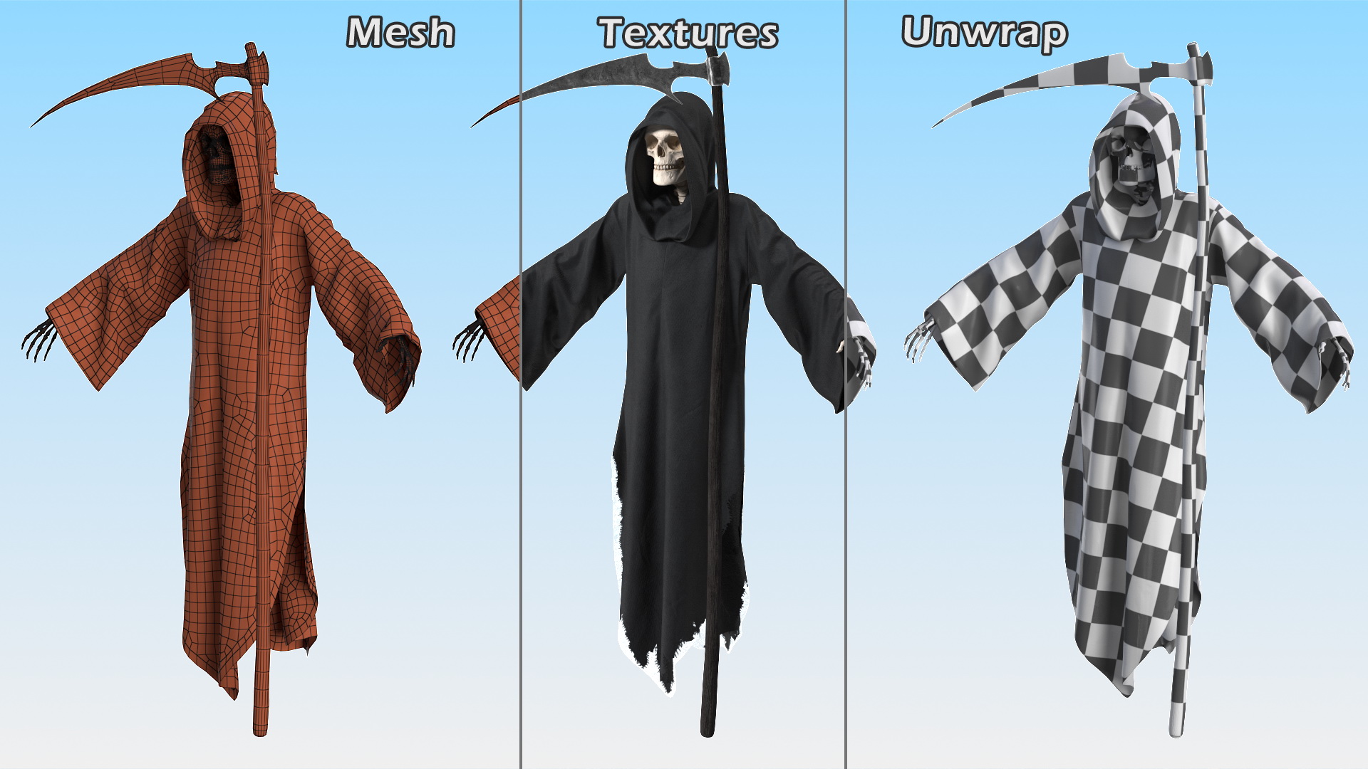 Grim Reaper with Scythe Set Rigged 3D model
