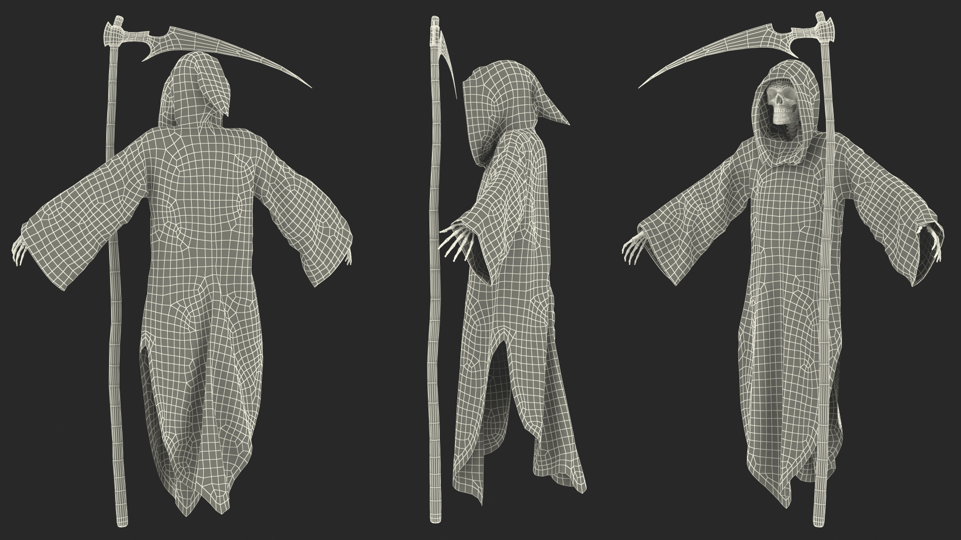 Grim Reaper with Scythe Set Rigged 3D model