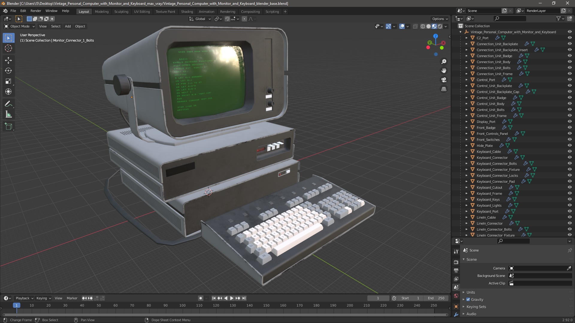 3D Vintage Personal Computer with Monitor and Keyboard