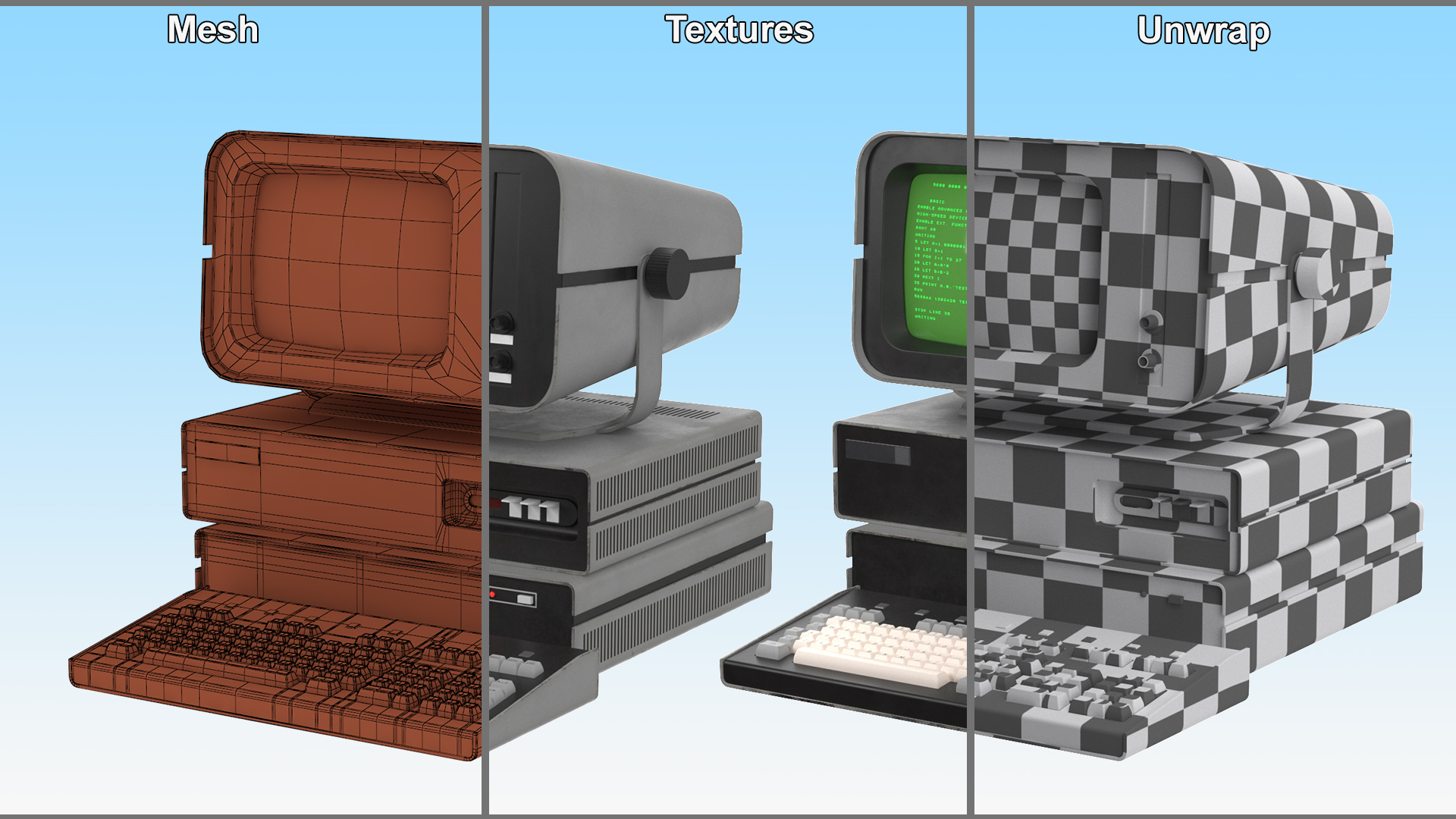 3D Vintage Personal Computer with Monitor and Keyboard