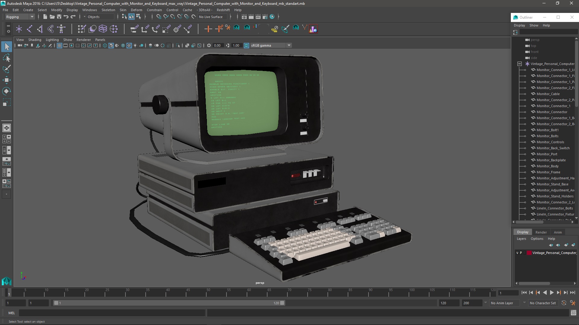 3D Vintage Personal Computer with Monitor and Keyboard