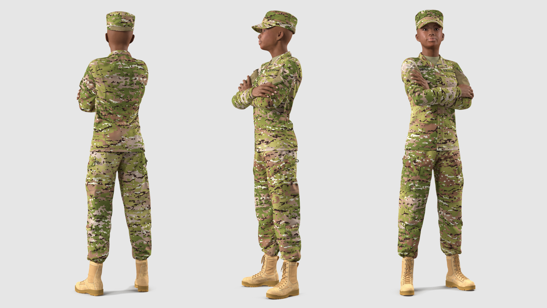 African American Female Soldier Camouflage 3D