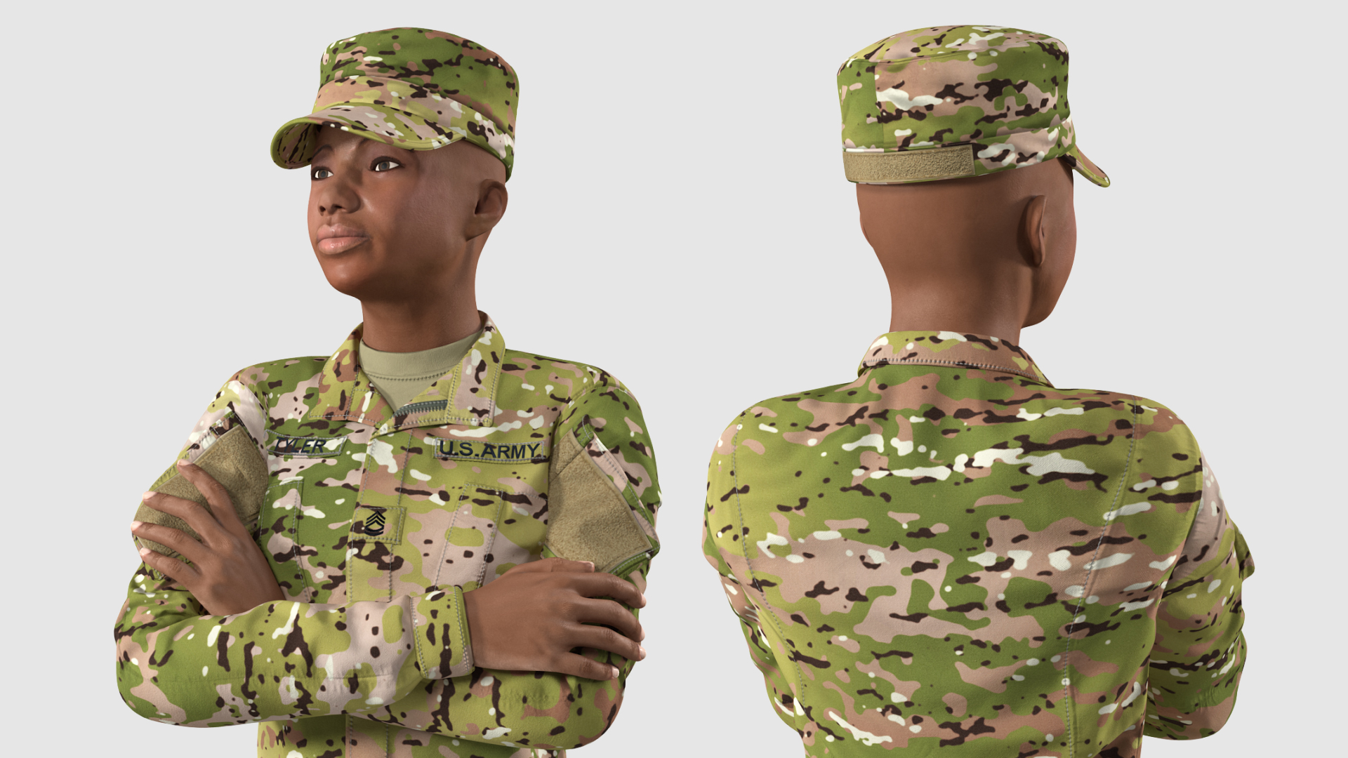 African American Female Soldier Camouflage 3D