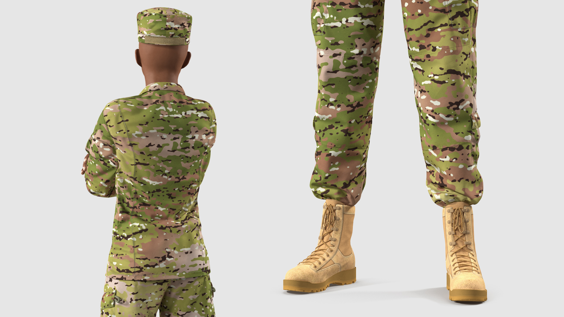 African American Female Soldier Camouflage 3D