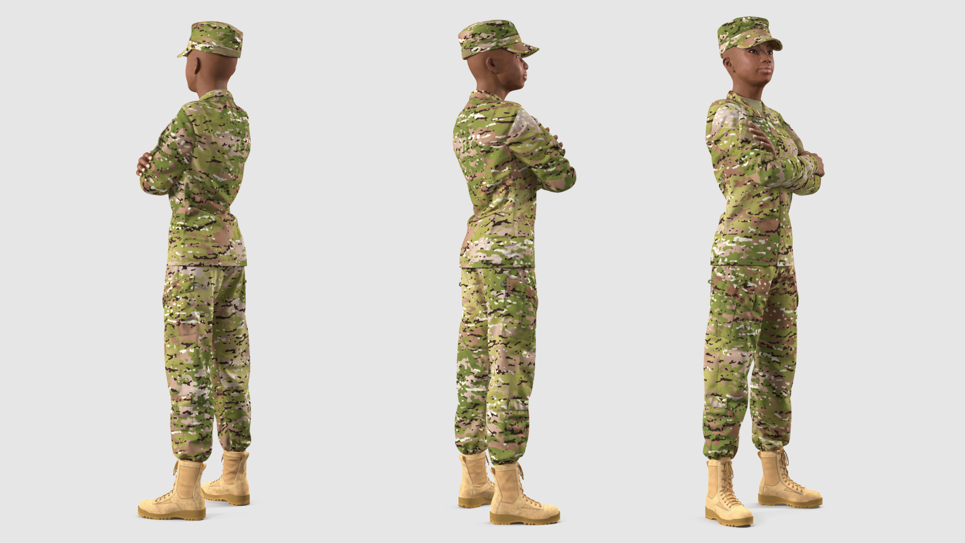 African American Female Soldier Camouflage 3D