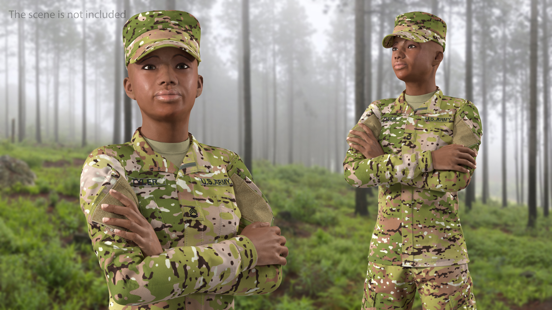 African American Female Soldier Camouflage 3D