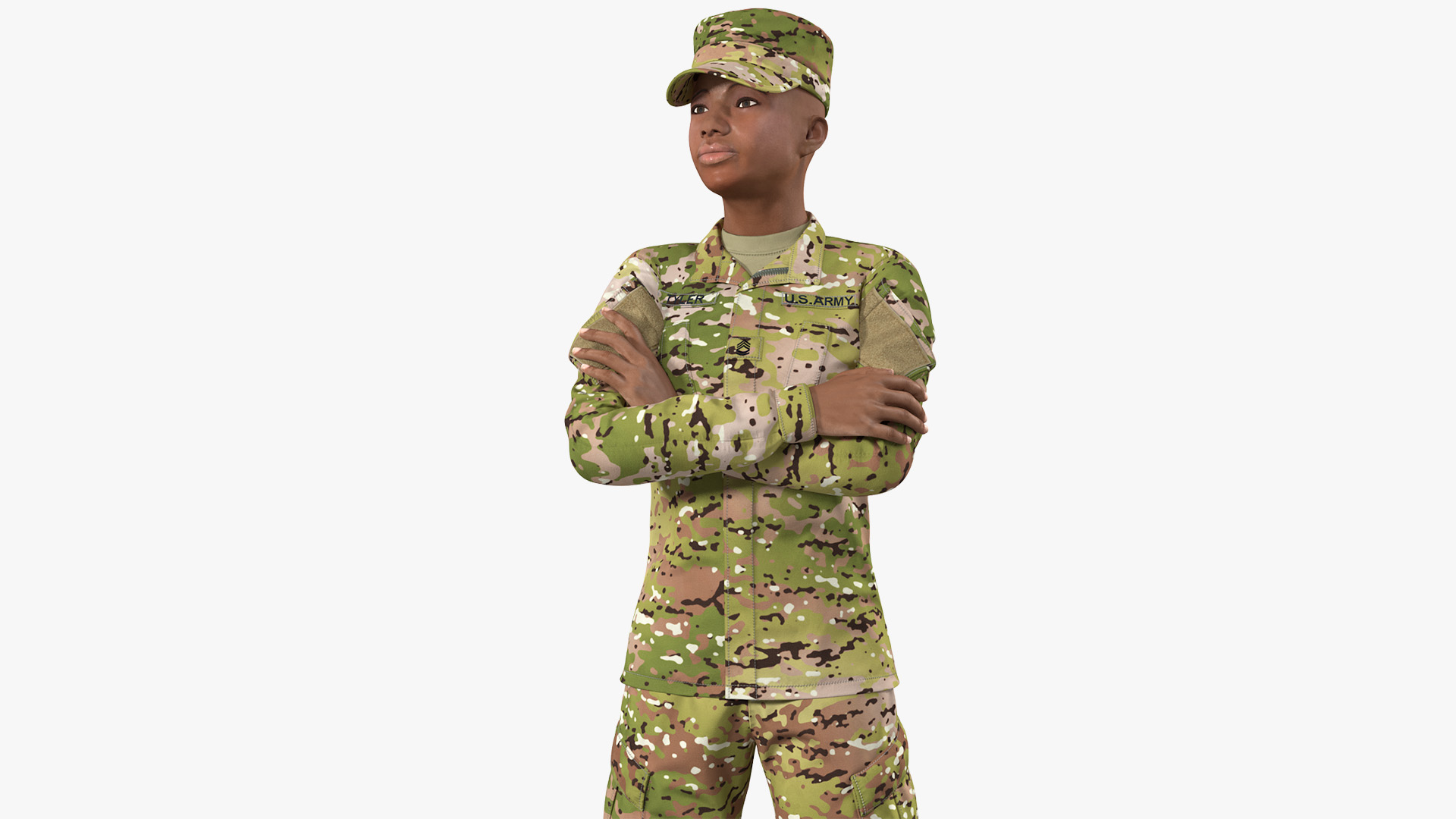 African American Female Soldier Camouflage 3D