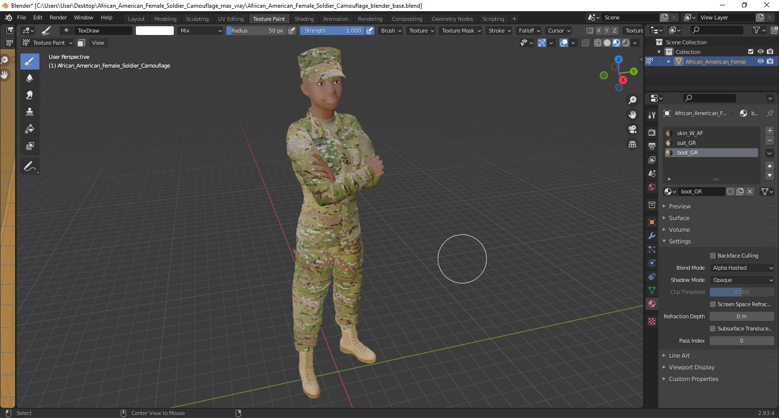 African American Female Soldier Camouflage 3D