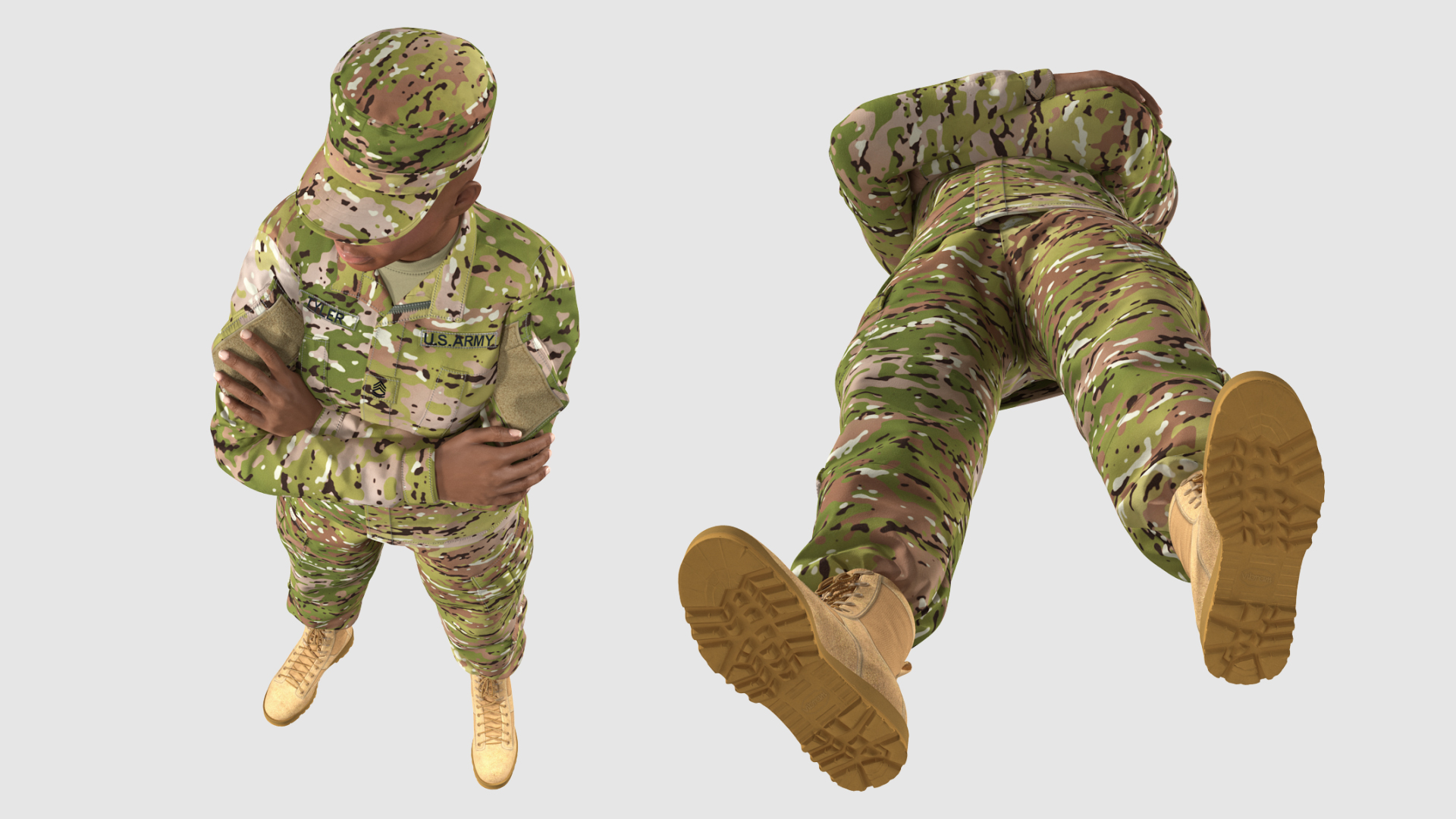 African American Female Soldier Camouflage 3D