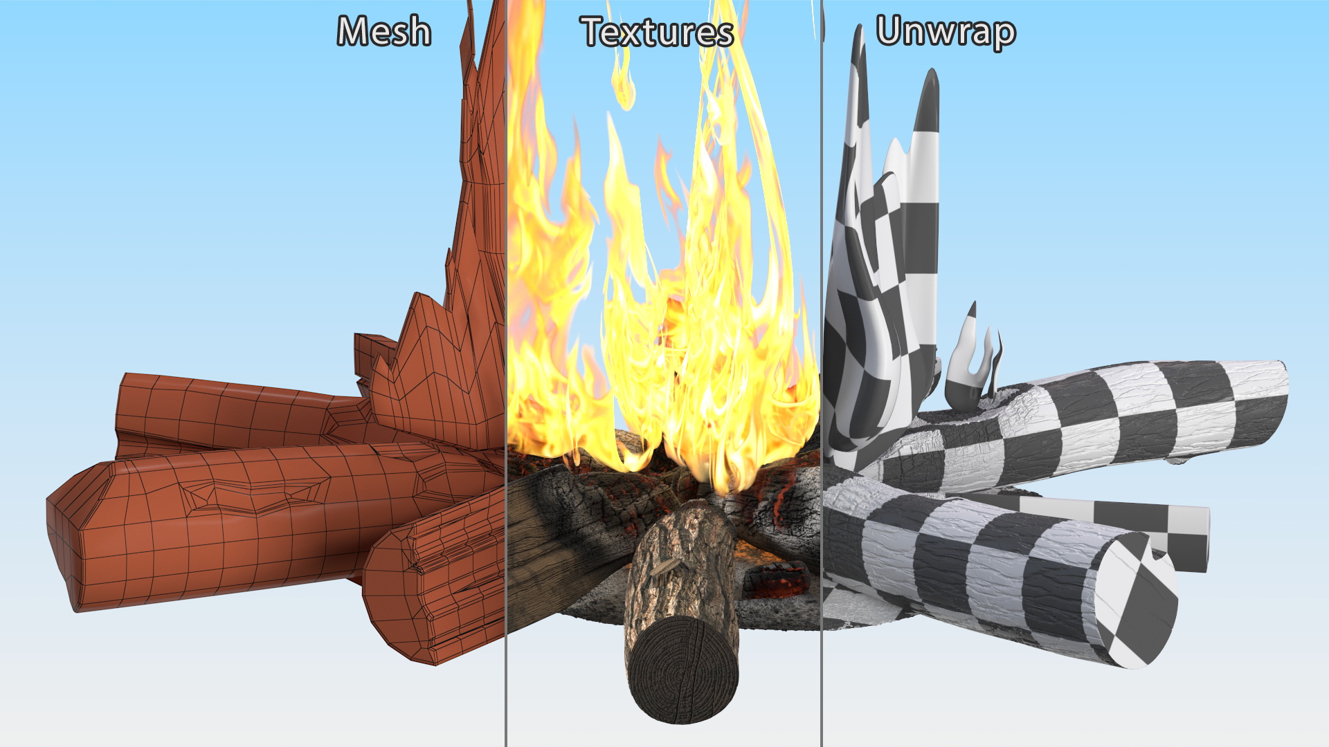 3D Campfire with Burning Logs