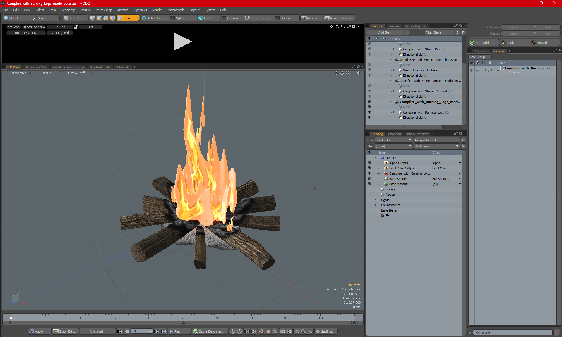 3D Campfire with Burning Logs
