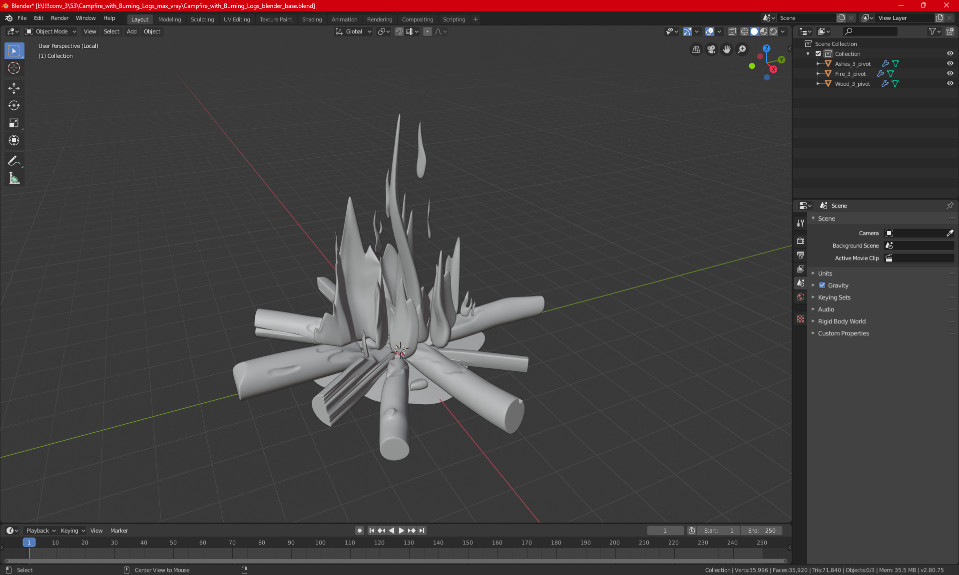 3D Campfire with Burning Logs