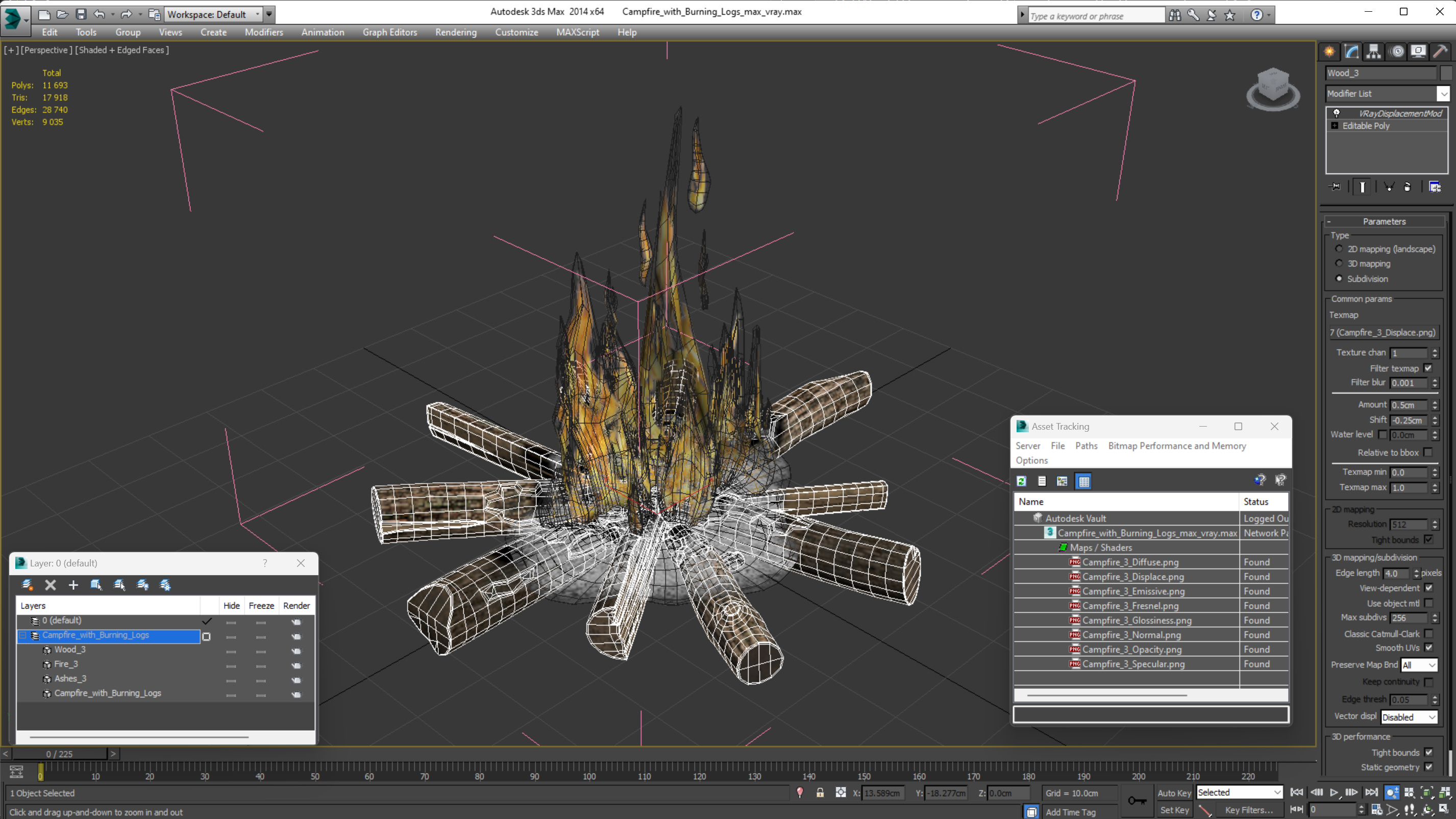 3D Campfire with Burning Logs