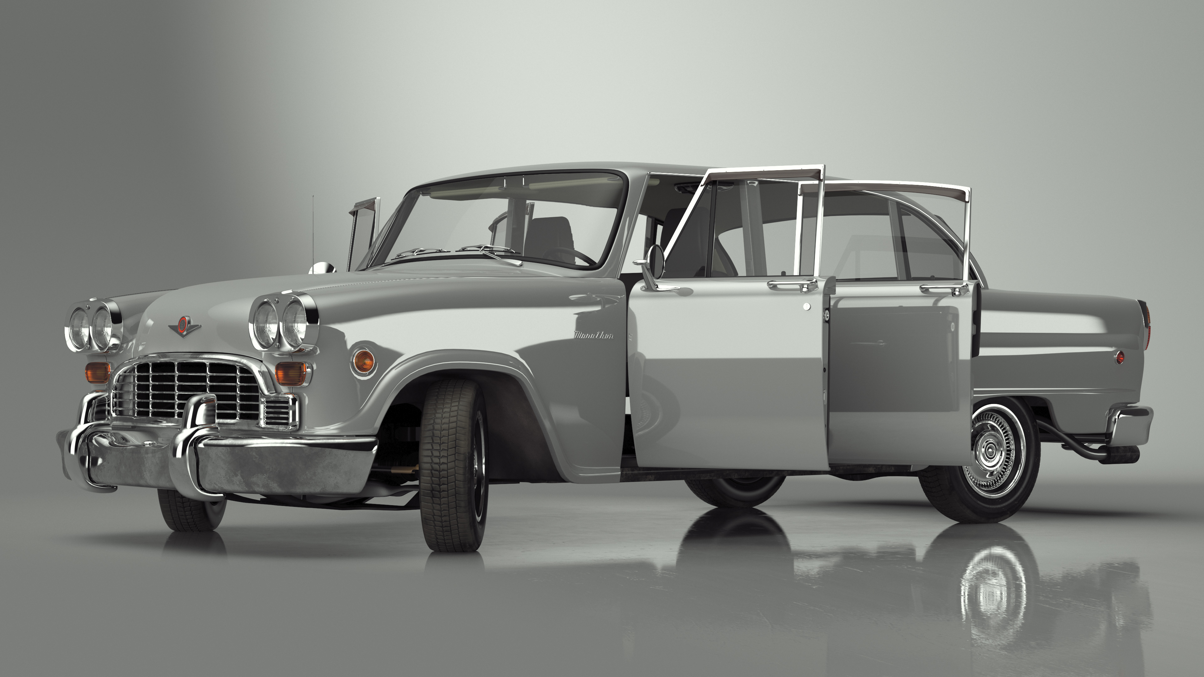 3D model Vintage Checker Marathon Taxi Rigged for Cinema 4D