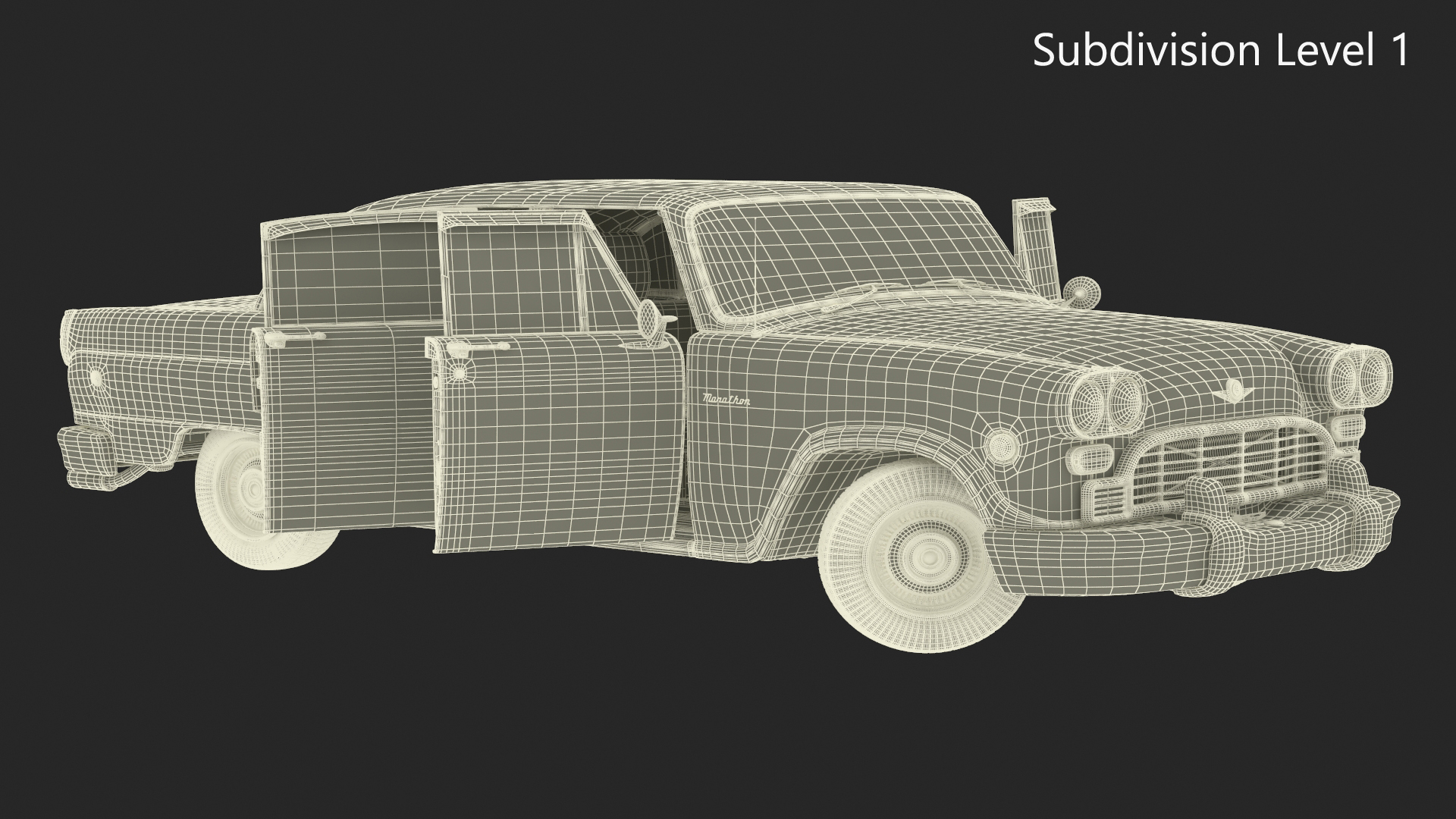 3D model Vintage Checker Marathon Taxi Rigged for Cinema 4D