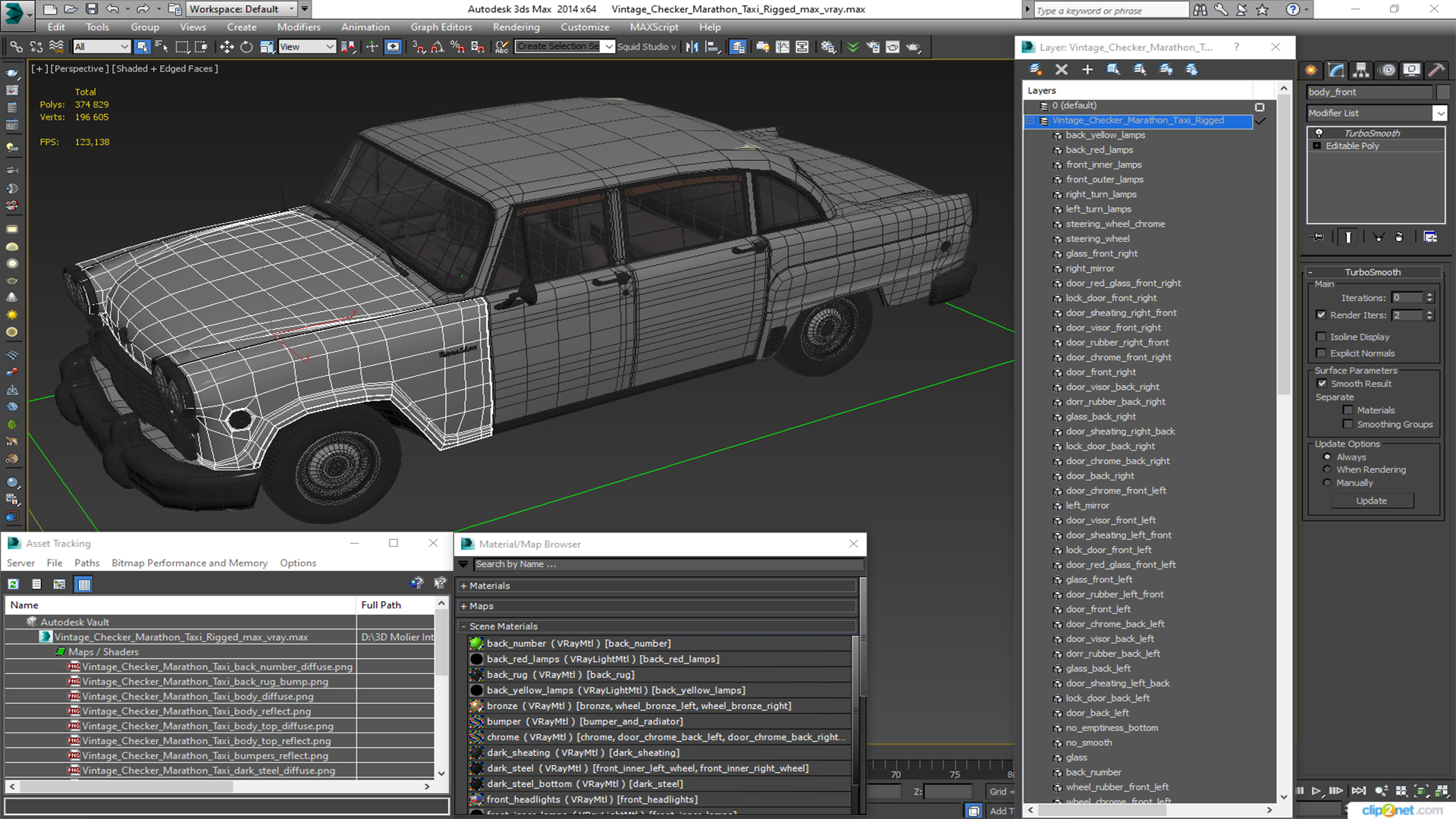 3D model Vintage Checker Marathon Taxi Rigged for Cinema 4D