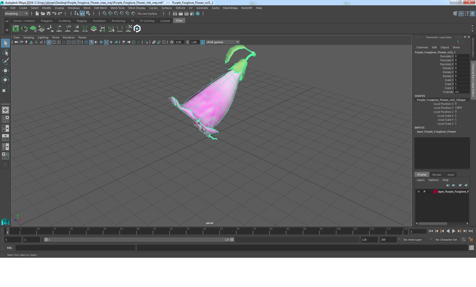 Purple Foxglove Flower 3D