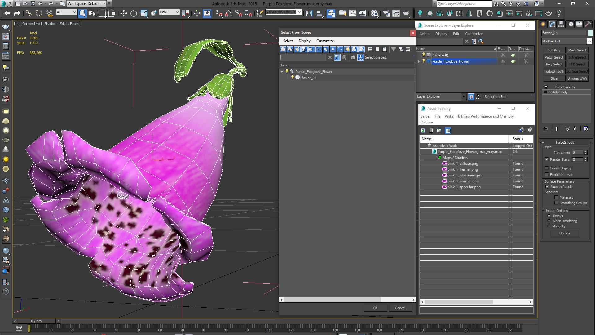 Purple Foxglove Flower 3D