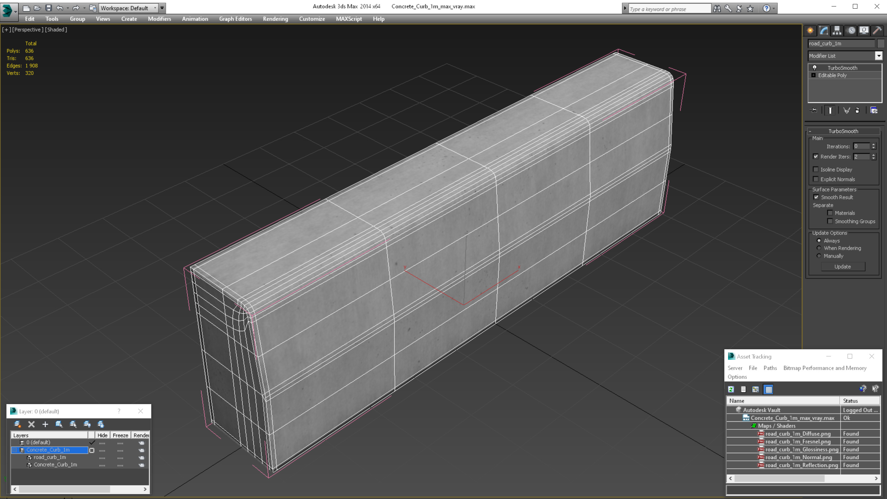 3D Concrete Curb 1m