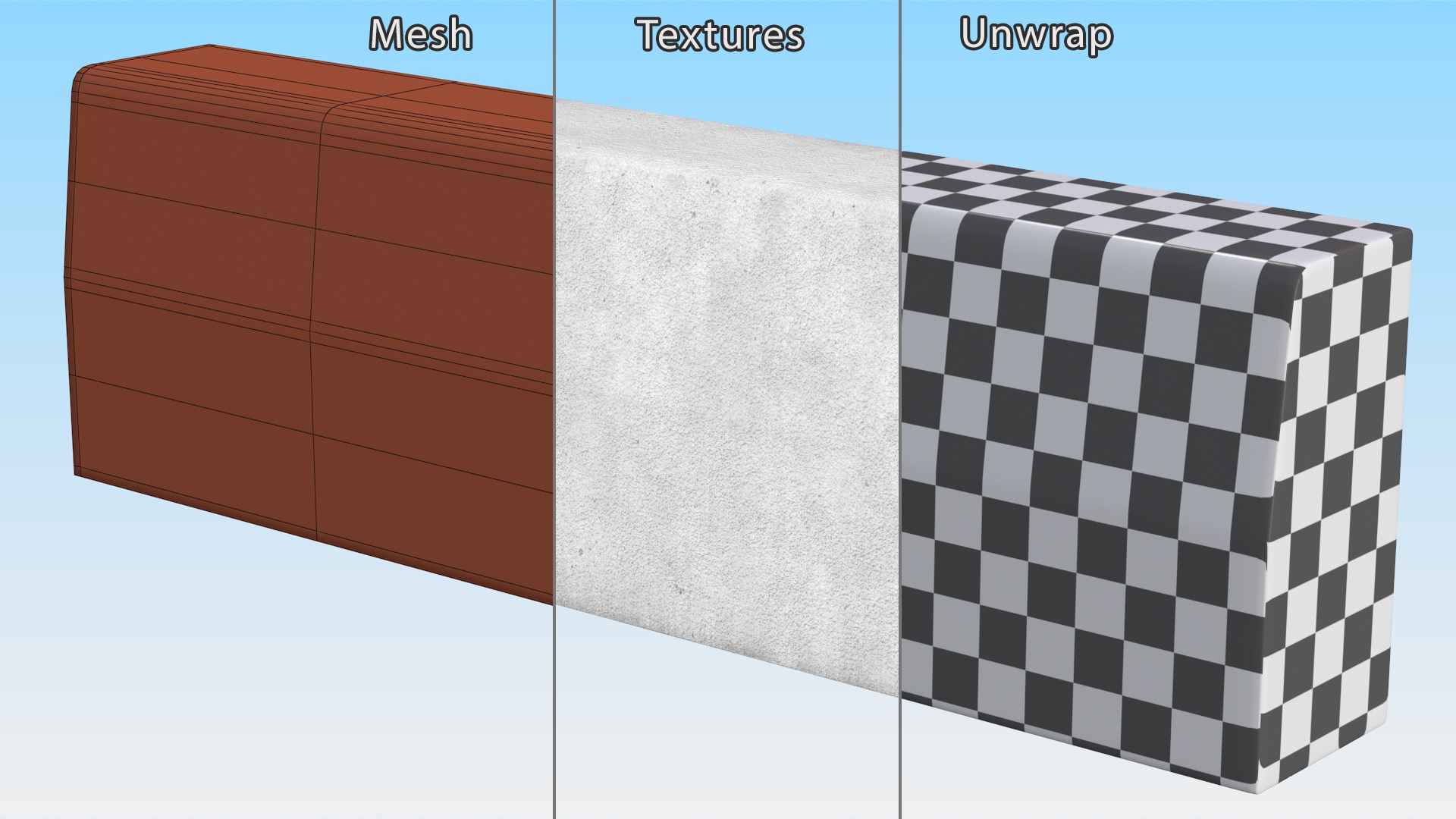 3D Concrete Curb 1m