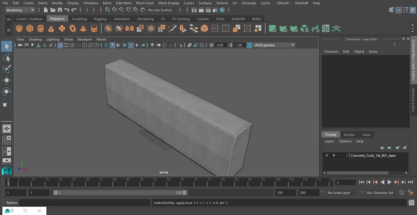 3D Concrete Curb 1m
