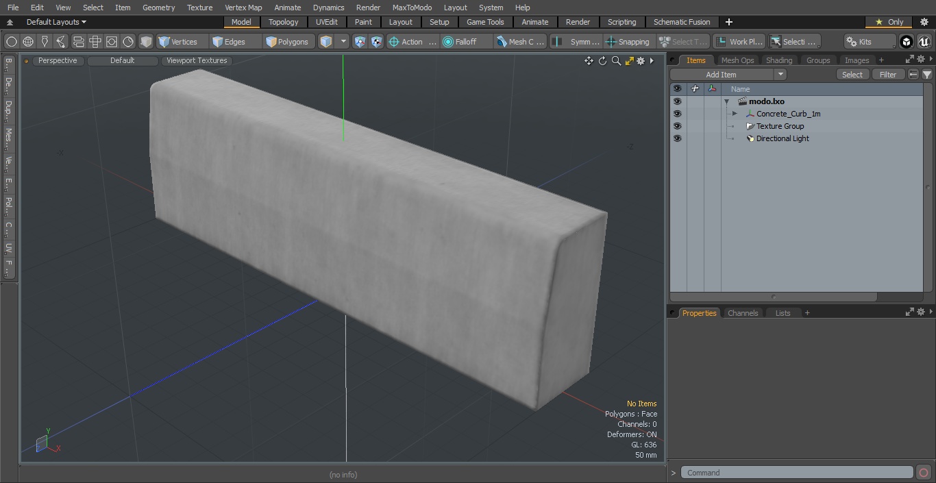3D Concrete Curb 1m