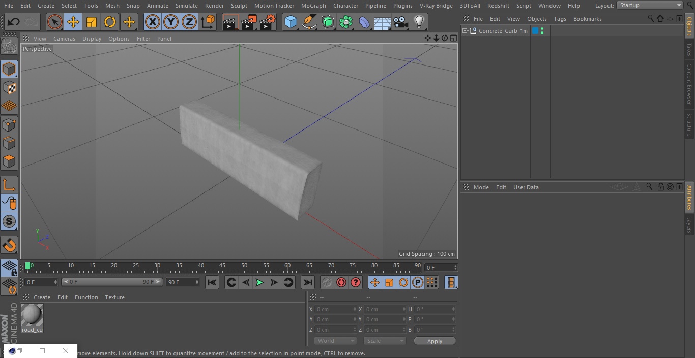 3D Concrete Curb 1m