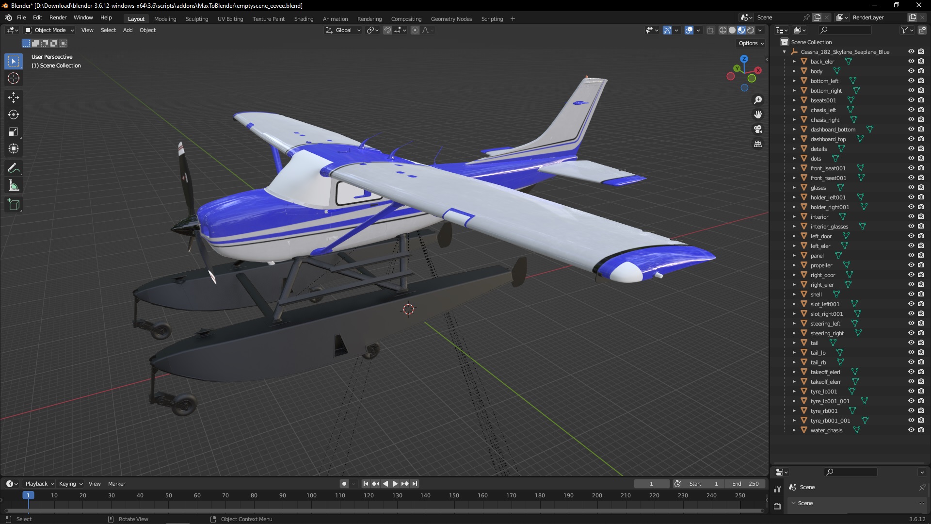 Cessna 182 Skylane Seaplane Blue 3D