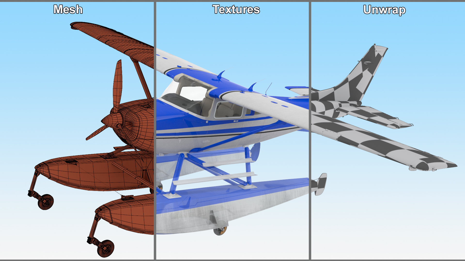 Cessna 182 Skylane Seaplane Blue 3D
