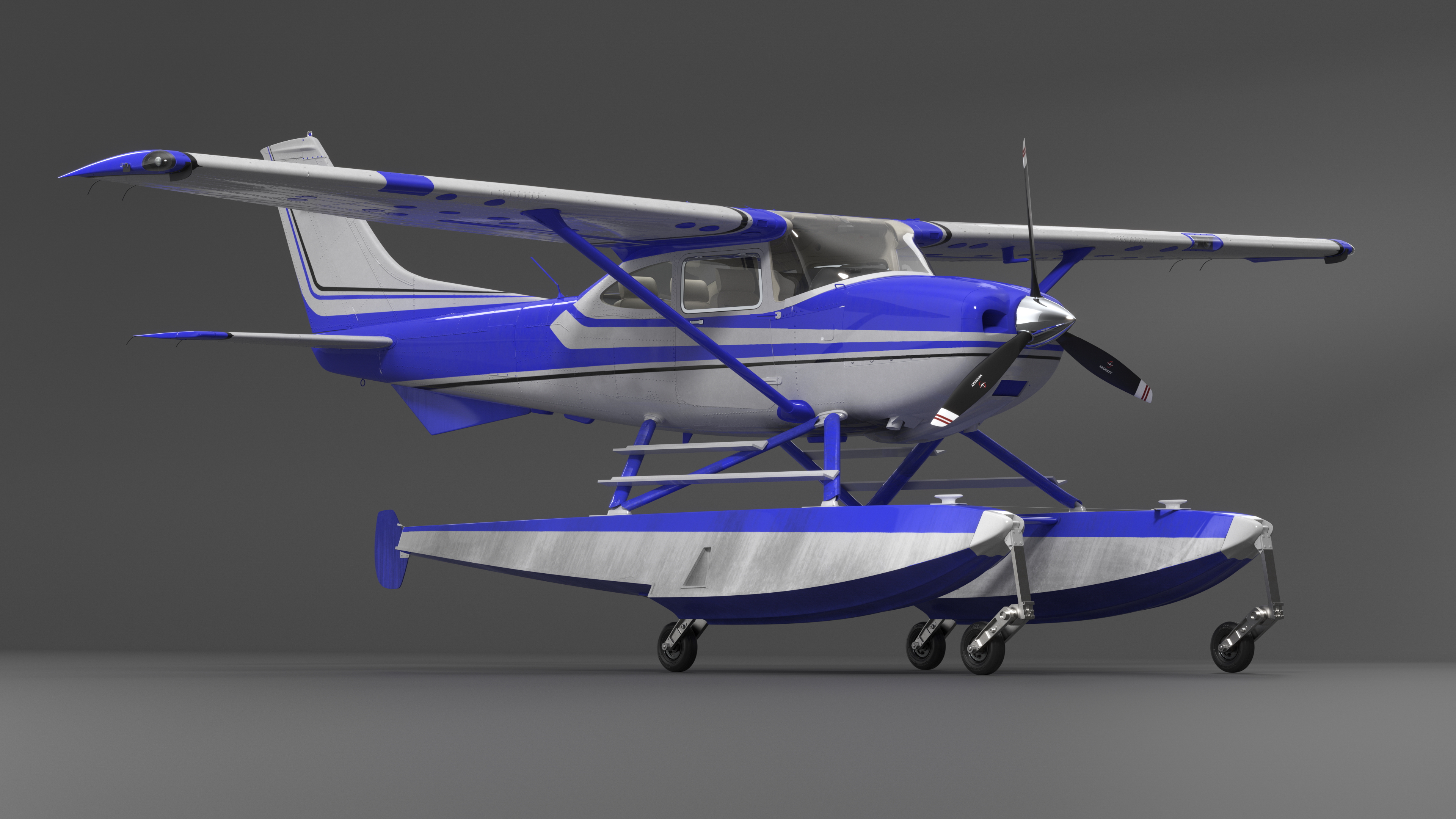 Cessna 182 Skylane Seaplane Blue 3D