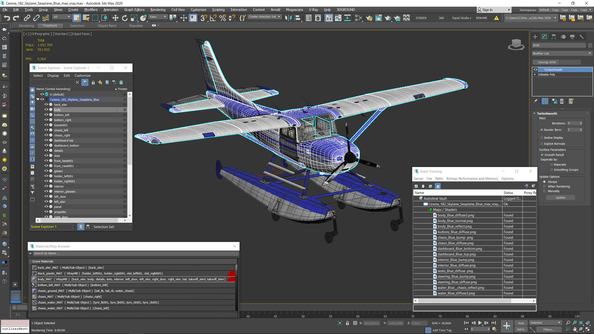 Cessna 182 Skylane Seaplane Blue 3D
