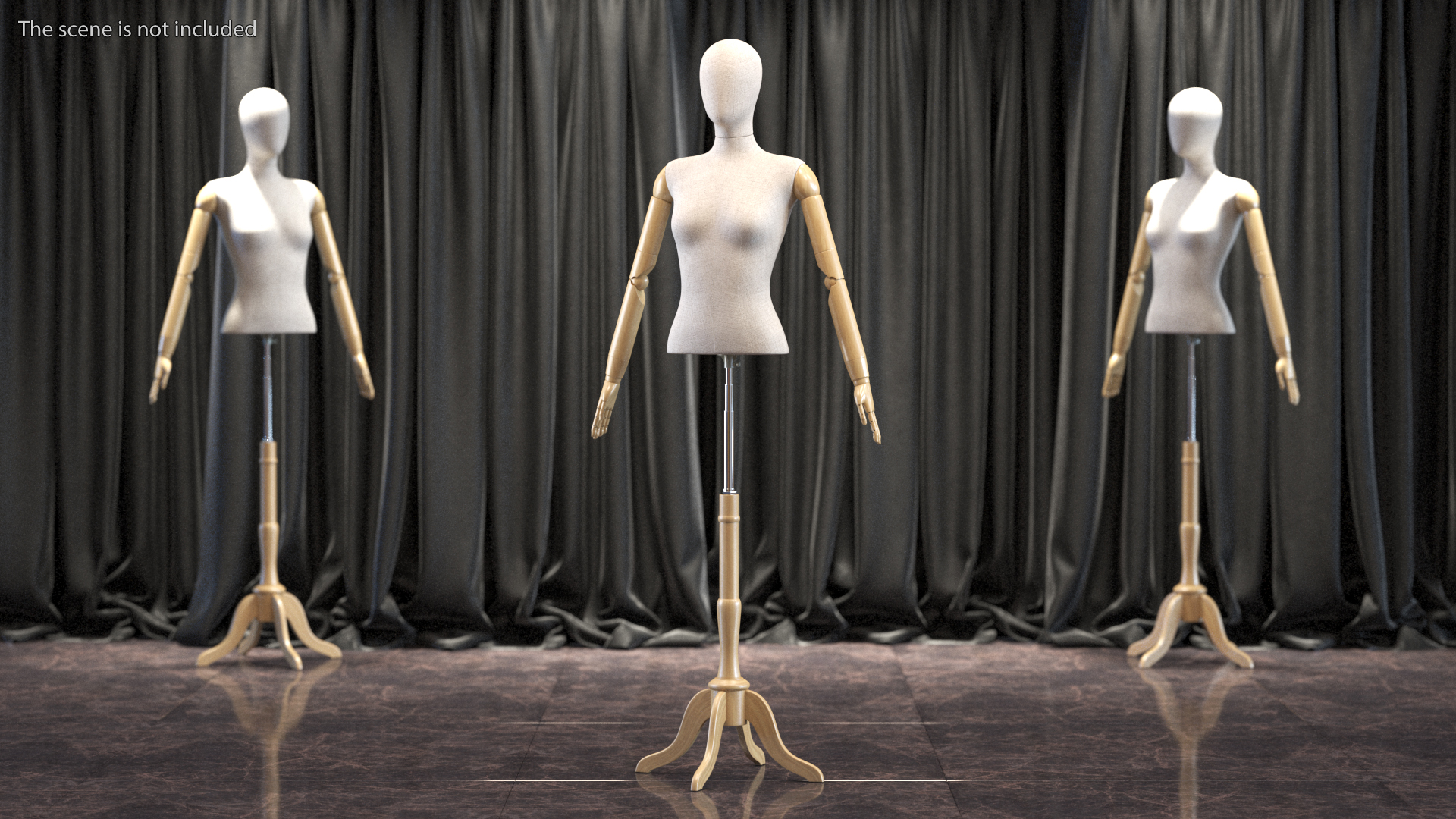 3D model Female Flexible Half Body Mannequin Torso with Wooden Base Rigged