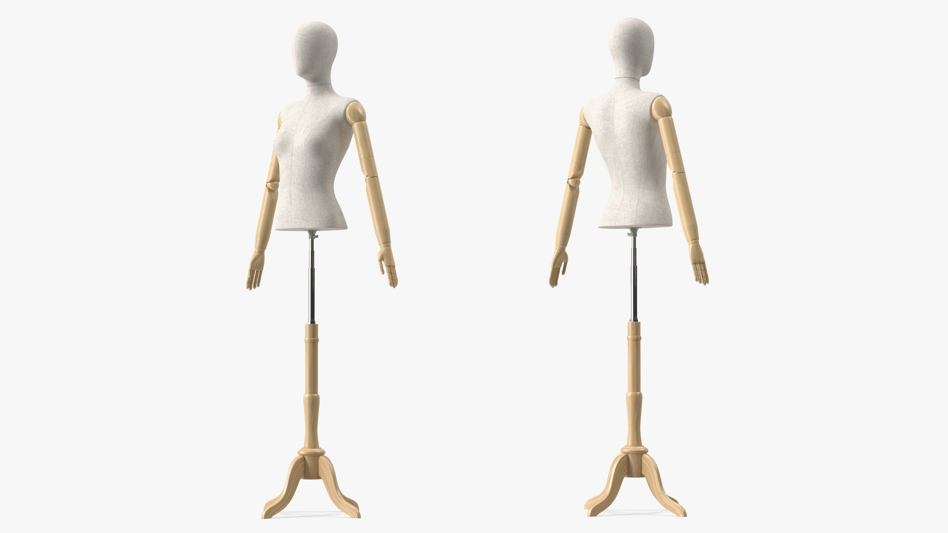 3D model Female Flexible Half Body Mannequin Torso with Wooden Base Rigged